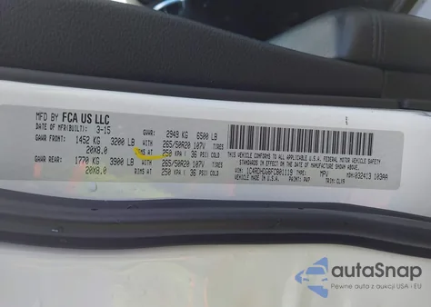 2015 Dodge Durango Limited z USA, uszkodzony, nr VIN 1C4RDHDG6FC801119